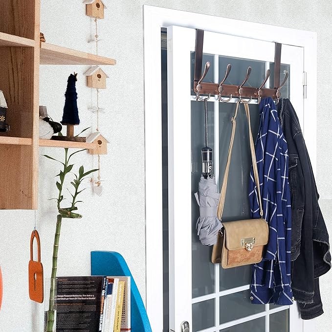 WEBI Over The Door Hook,Door Hanger Hook Rack with 5 Tri Hooks for Hanging,Over Door Towel Rack Door Coat Hanger Door Coat Rack for Bathroom,Behind Back of Door,Antique Copper,2 Packs