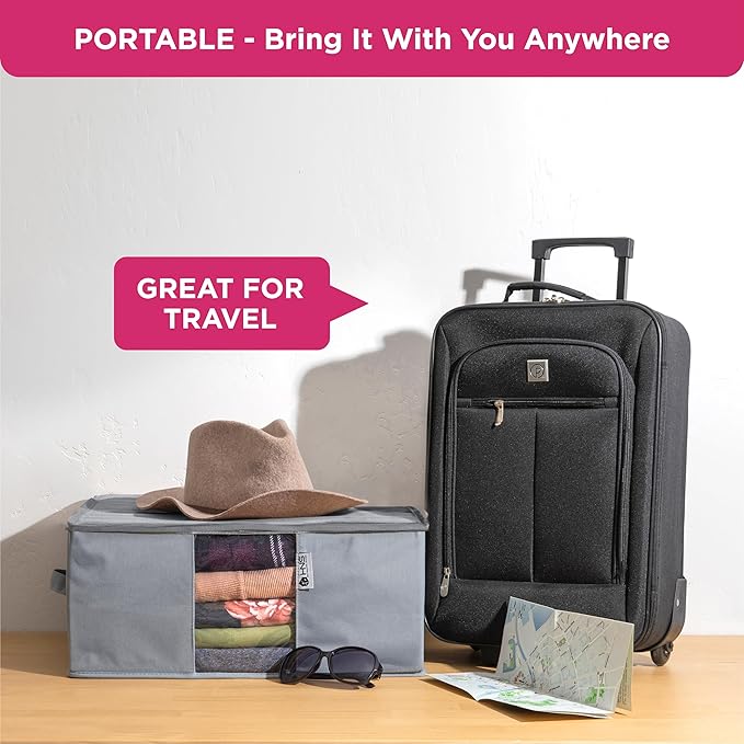 Cedar Clothes Storage Bag Organizer – Protects from Moths, Moisture, Dirt & Dust – Set of 2 Underbed Storage Bags for Clothes, Cashmere Sweaters, Bedding & More - Underbed Storage - Grey