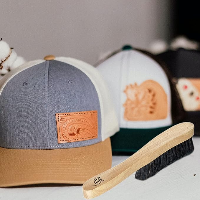 Fedora Hat Brush Lint Remover Duster Brushes for Felt Hats 100% Horse Hair (Black) Wood Brush