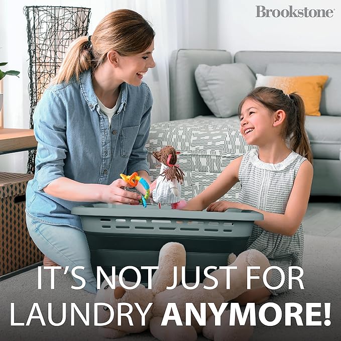 BROOKSTONE, 11 GALLONS - [OUR LARGEST BASKET EVER] 24" Collapsible Laundry Basket, Comfort Non-Slip Grip Handles, Minimalist Space Saving Design, Portable Pop-Up Hamper, [BPA FREE] Dark Grey
