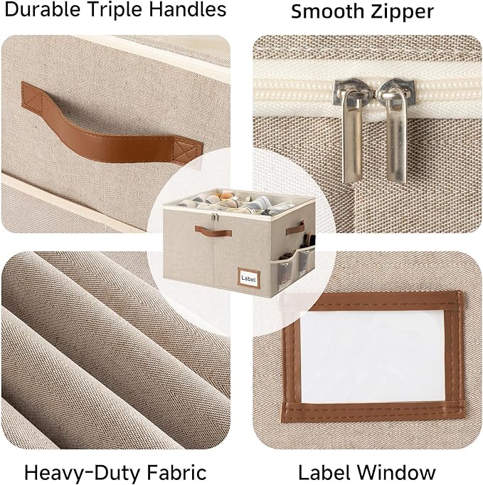 StorageWorks Shoe Oragnizer for Closet, 2 Pack Shoe Storage Cubes Holds Up to 16 Pairs, Space Saving Storage Boxes with Lid and Hanldes, Taupe