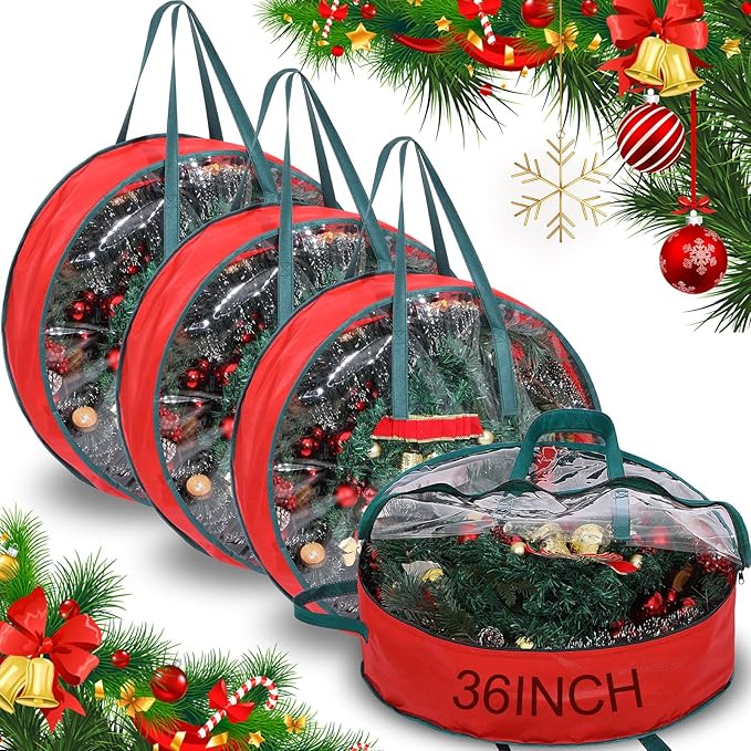 Shappy 4 Pcs Christmas Wreath Storage Bag Clear Wreath Box Wreath Storage Containers with Clear Window and Handle Christmas Garland Storage Containers for Xmas Holiday Seasonal Storage (36 Inch)