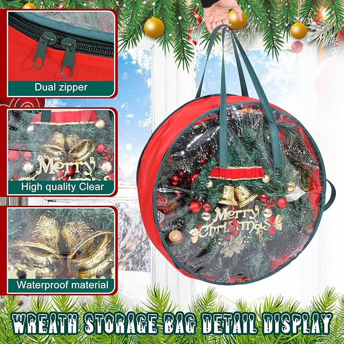 Shappy 8 Pcs Christmas Wreath Storage Bag Clear Wreath Box Wreath Storage Containers with Clear Window and Handle Christmas Garland Storage Containers for Xmas Holiday Seasonal Storage (30 Inch)