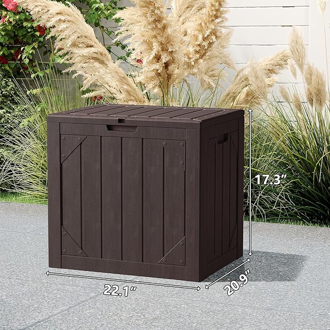 31 Gallon Resin Deck Box Waterproof Outdoor Storage Box for Patio Furniture Pool Accessories Indoor Storage for Cushion Garden Tools, Brown