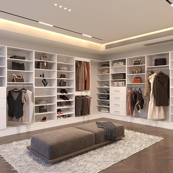 Tall Hanging Closet Unit, Modular Closet System, Wood Closet System Organizer with Storage for Walk In Closets, Clothing Rack Wardrobe Closet for Hanging Clothes, Bedroom, White, 22.5"W