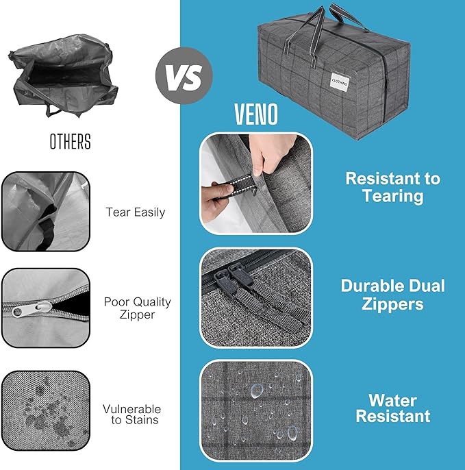 VENO 4 Pack Heavy Duty Moving Bags with Backpack Straps, Zippers & Handles, Extra Large Packing Bags for College Dorm Essentials, Moving Supplies Alternative to Cardboard Moving Boxes