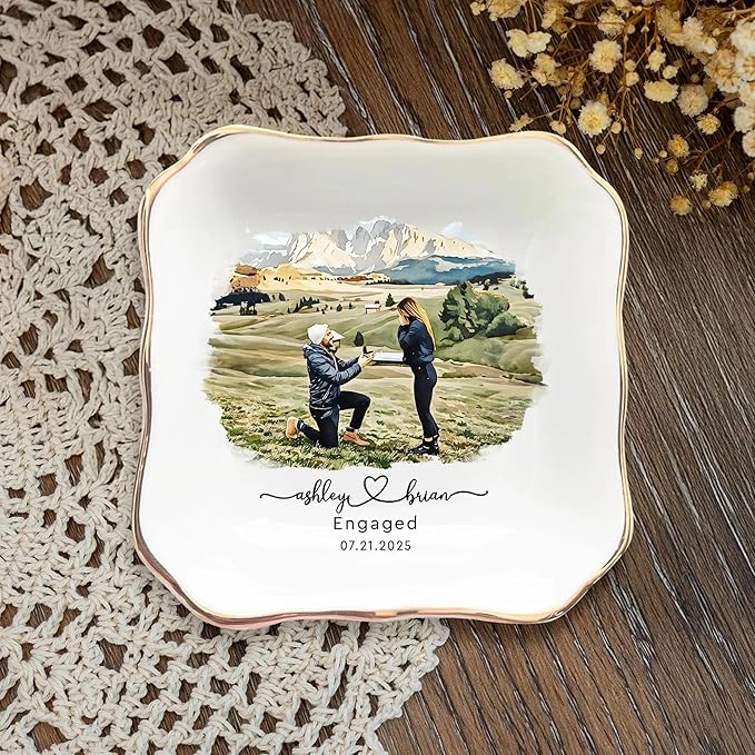 Chillever Custom Photo Ring Dish, Personalized Jewelry Holder, Picture Trinket Tray, Engagement Gift for Her, Wedding Keepsake Jewelry Dish, Memorial Gifts, Custom Couple Portrait Keepsake 4