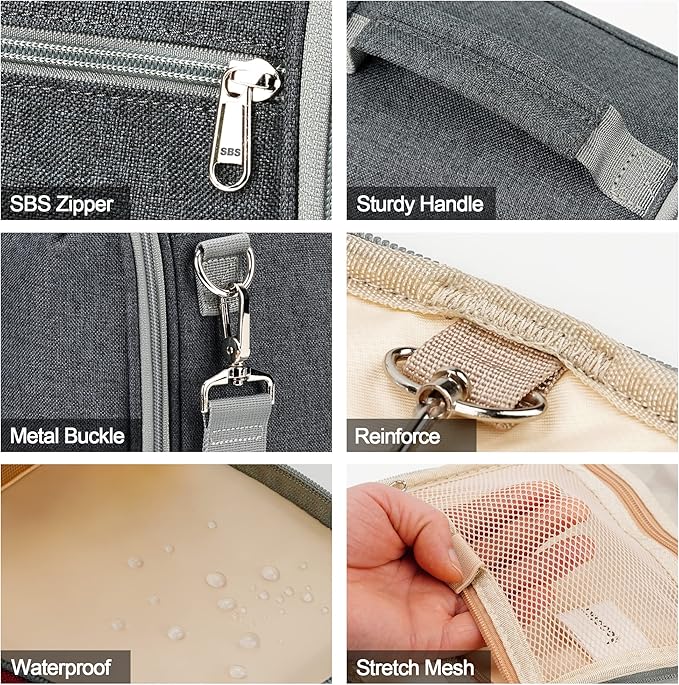 Hanging Toiletry Bag for Women & Men, Cruise Ship Travel Essentials, Holds Full Size Shampoo, with Dry and Wet Separation Cosmetic Bag, Makeup Organizer Bag, Bathroom Water-resistant Bag, Grey