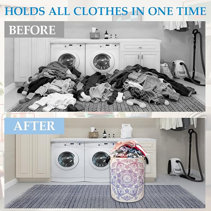 Groovy Mandala Laundry Basket Collapsible Laundry Hamper with Handle, Oxford Clothes Toy Storage Bin for Bathroom Bedroom Room Decor, Gift Basket 16" X 20.8"