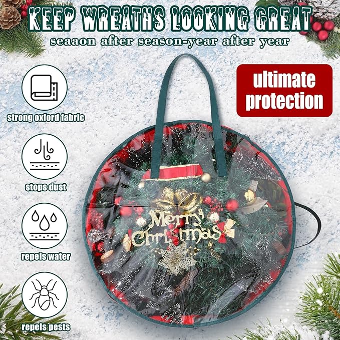Shappy 4 Pcs Christmas Wreath Storage Bag Clear Wreath Box Wreath Storage Containers with Clear Window and Handle Christmas Garland Storage Containers for Xmas Holiday Seasonal Storage (36 Inch)