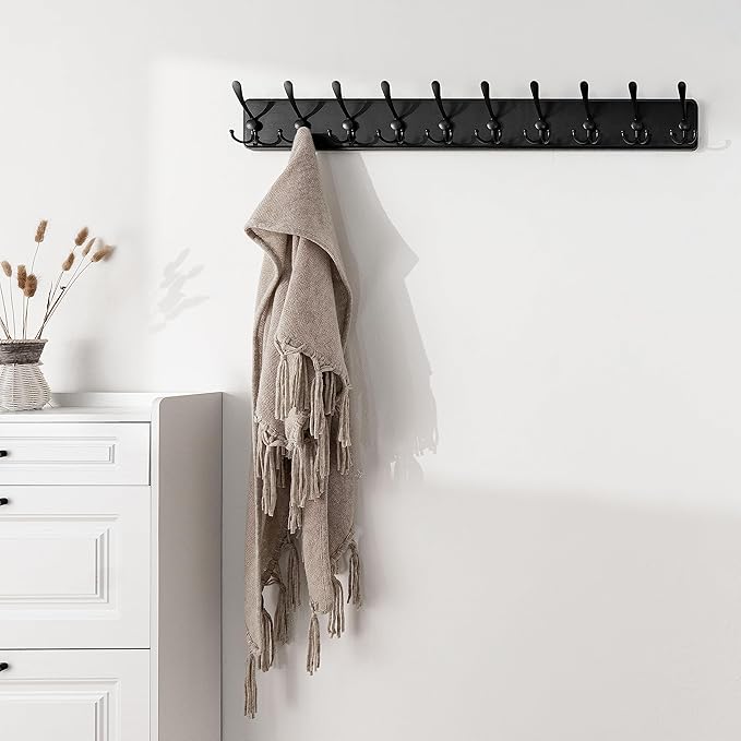 SKOLOO Rustic Large Wall Mounted Coat Rack-38.6" Long Coat Rack for Wall, Pine Solid Wood Coat Rack Hook, Farmhouse Coat Hanger Wall Mount for Hanging Jacket Coat Hat, Pack of 2
