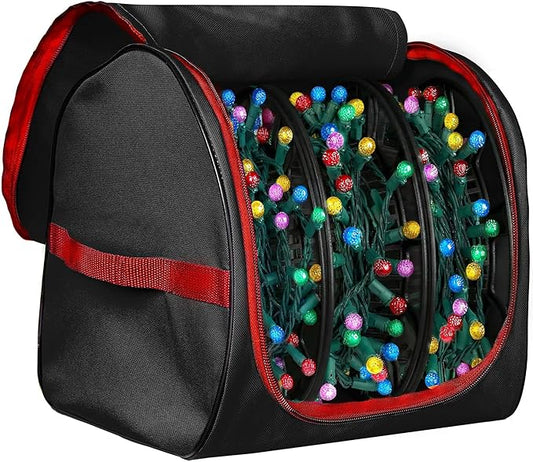 ZOBER Christmas Light Storage Reels - Christmas Light Organizer with 3 Plastic Wheels - 600D Oxford Fabric - Fits 200 Mini Lights per Spool, Lights Storage - Stitched Reinforced Handles - Black