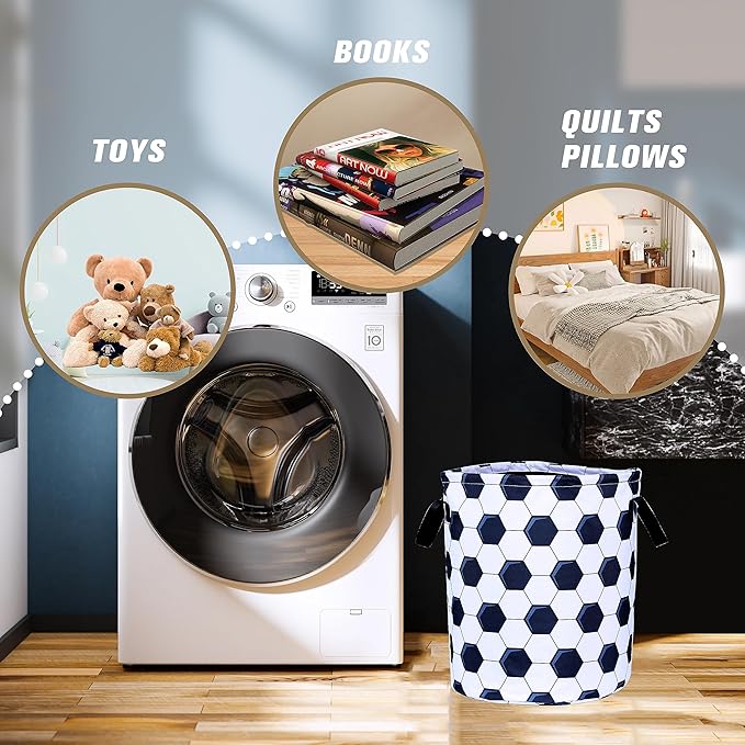 Football Laundry Basket Sports Foldable Oxford Cloth Tote Bag Laundry Hamper Clothes Storage Bucket Organizer For Bathroom/Laundry Storage/Bedroom Storage Basket 17.7x13.7Inch