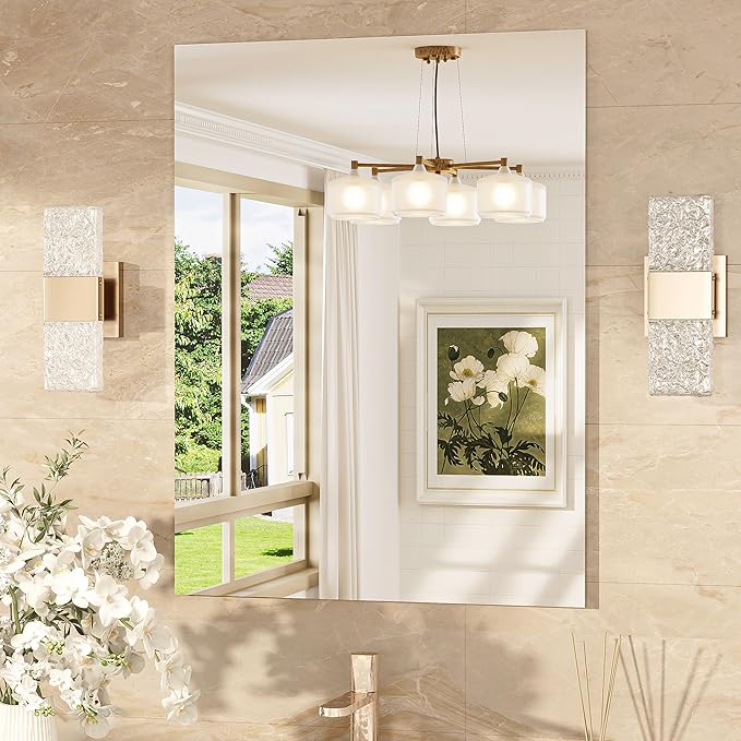 TokeShimi 24x32 Frameless Bathroom Vanity Mirrors for Over Sink, Modern Rectangle Bathroom Mirrors for Wall with Polished Edge Shatterproof Decorative Mirror for Bedroom, Living Room, Entryway