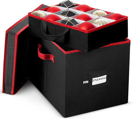 ZOBER Christmas Ornament Storage Box - Stores 36 4" Large Ornaments with Individual Trays - Tear Proof 600D Oxford Fabric - Ornament Organizer Storage Box, Durable Christmas Containers Holder -Black