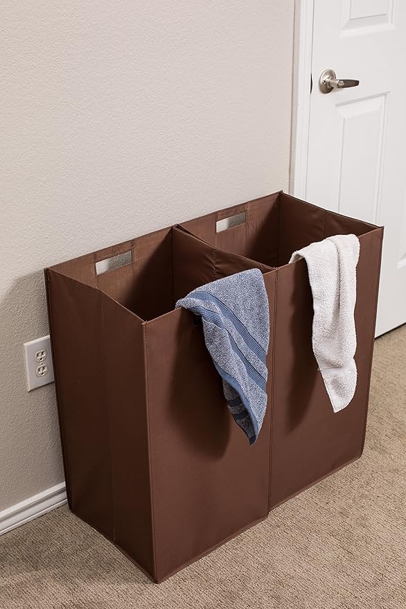 Internet's Best Collapsible Laundry Hamper - Set of 2 - Dirty Clothes Sorter with Handles - Magnetic Side - Easy Storage - Folding - Brown