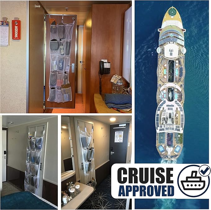 Cruise On Large Mesh Over-the-Door Organizer, 15-Pocket Hanging Storage for Cruise & Home (24"x60"),Travel Essential for 2026-2027, Shoe & Bathroom Organizer for Closet, Cabin, or Behind-Door Storage