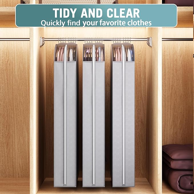 10" Gusseted Garment Bags for Hanging Clothes with clear window, 60" Suit Bags for Open Closet Storage, Clothing Cover for Coat, Dress, Jacket, Shirt, Fur Wardrobe Protector, 3 Packs