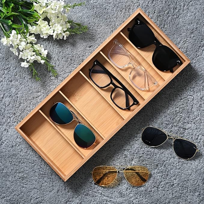 Natural bamboo Glasses Eyeglass Eyewear Sun glasses Sunglasses Box Storage Case Tray Display Showcase Organizer Box