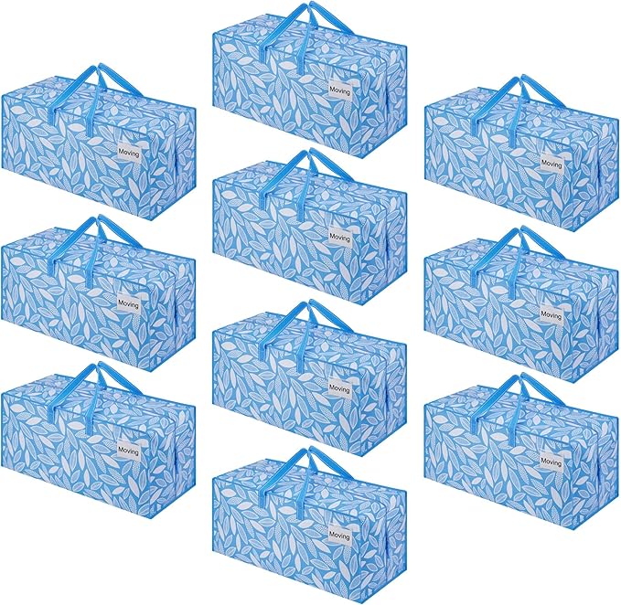 VENO 10 Pack Heavy Duty Moving Bags with Backpack Straps, Zippers & Handles, Extra Large Packing Bags for College Dorm Essentials, Moving Supplies Alternative to Cardboard Moving Boxes
