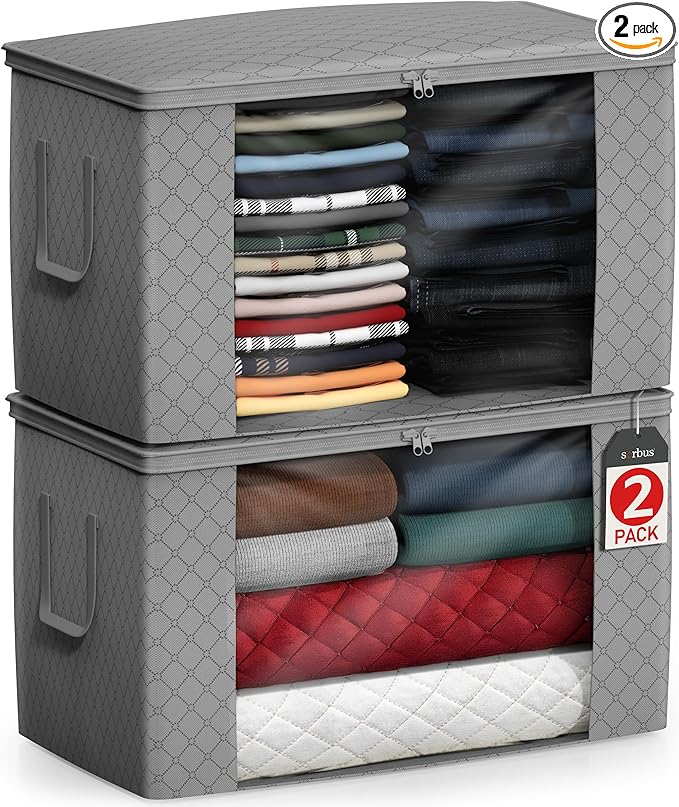 Sorbus Foldable Storage Bag Organizers, Large Clear Window & Carry Handles, Great for Clothes, Blankets, Closets, Bedrooms, and more