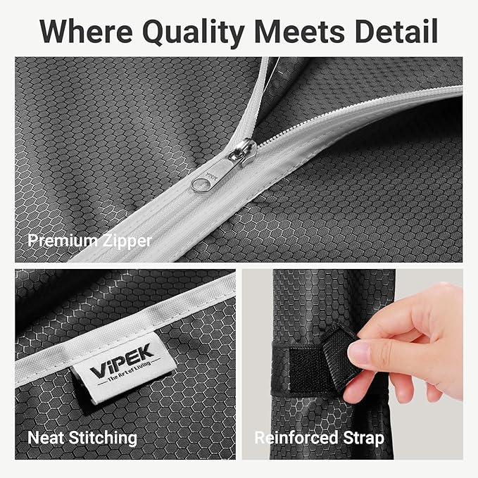VIPEK R2C Heavy Duty Rolling Garment Rack with Cover, Portable Closets with Double Rods & Lockable Wheels, Covered Clothing Rack for Hanging Clothes, Black Rack with Black Upgraded Polyester Cover
