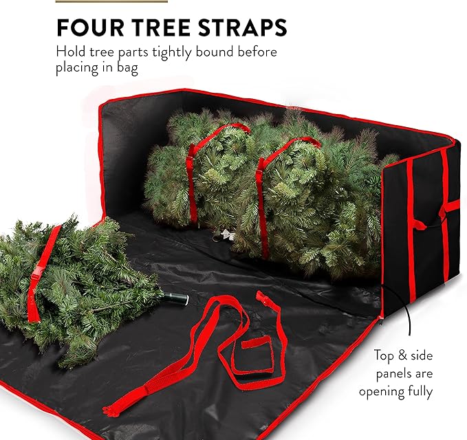 ZOBER Wide Christmas Tree Storage Bag - Maximum Accessibility - Fits 9 Ft Trees - 600D Oxford Fabric Christmas Tree Bag For Storage Box For Xmas - Strong, Durable Straps & Handles - Card Slot -Black