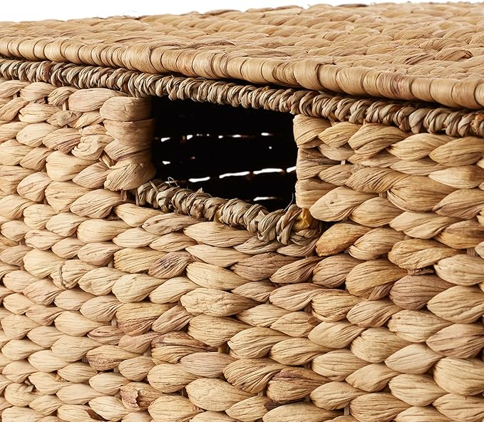 Casafield Rolling Storage Basket Cart with Lid and Locking Wheels, Natural - Handwoven Water Hyacinth Divided Recycling Sorting Bin for Kitchen, Laundry Room, Garage