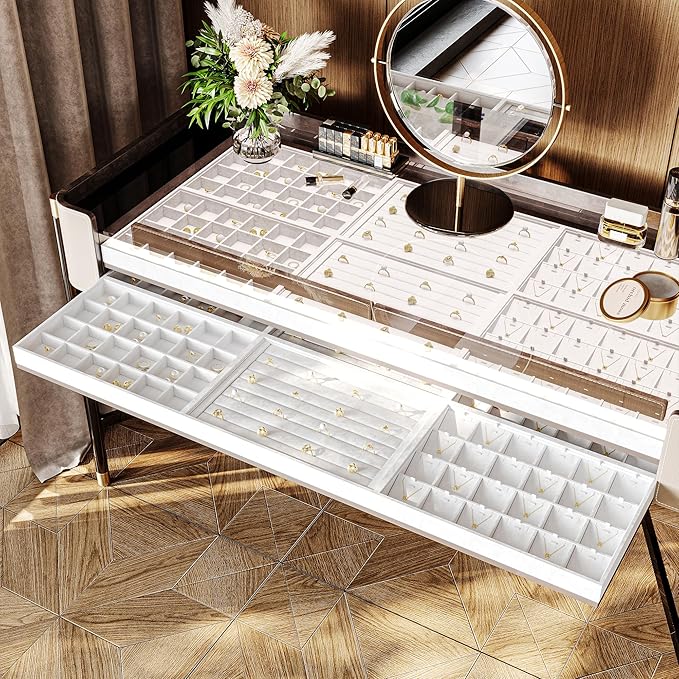 16 Slots Leather Necklace Bracelet Tray White Jewelry Trays Jewelry Drawer Organizer for Necklace Bracelets Watch Storage Display