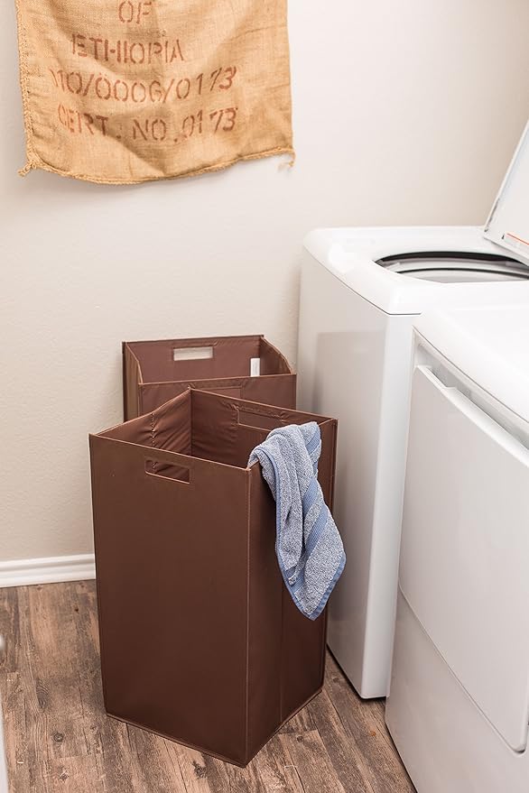 Internet's Best Collapsible Laundry Hamper - Set of 2 - Dirty Clothes Sorter with Handles - Magnetic Side - Easy Storage - Folding - Brown