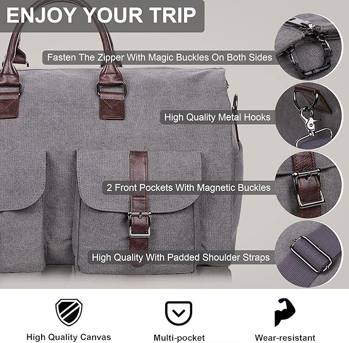 seyfocnia Convertible Travel Garment Bag,Carry on Garment Duffel Bag for Men Women - 2 in 1 Hanging Suitcase Suit Business Travel Bag