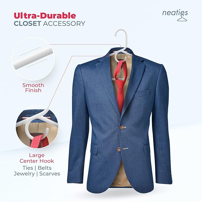 Neaties Super Heavy Duty Clothes Hangers 50 Pack (54 Count) – Made in The USA - 10lb Capacity, Thick Plastic Hangers for Pants, Coats, Jackets, Jeans and Adult Clothing – Pink