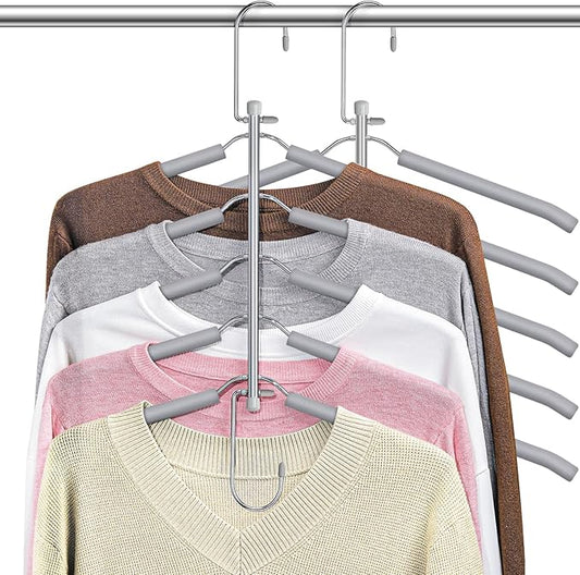 Clothes Hangers Space Saving Shirt Organizer, Non Slip Multi Shirt Hangers for Closet with Foam Padded Closet Organizers and Storage for Sweater Hoodie Blouse Coat Dress Short Grey 2 Pack