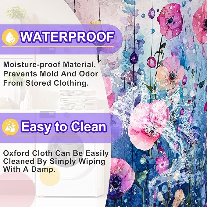 Colorful Flowers Laundry Basket Floral Art Oxford Cloth Laundry Hamper Funny With Handle Foldable Portable Clothes Storage Basket 18.9 X 16.5 Storage Bag For Laundry Room/Bathroom/Bedroom/Dormitories