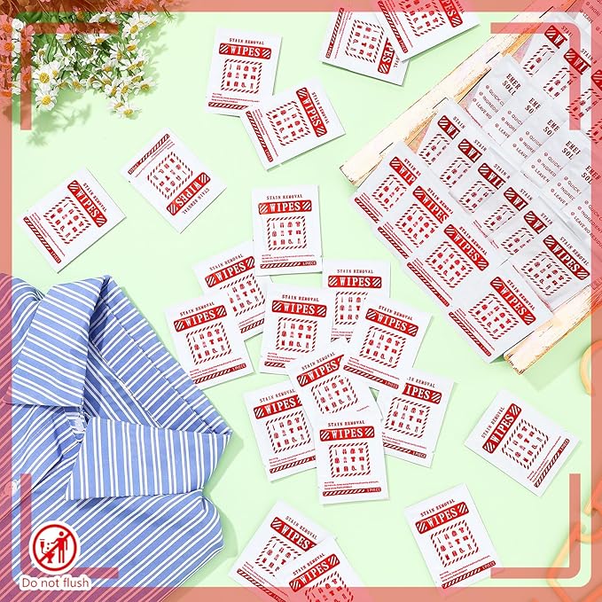 Timgle 200 Pcs Stain Remover Wipes Individual Wrapped Wipes Stain Remover Mini for Clothes Fabric Laundry Carpet Messy Eater Car Seat Upholster Clean (White)
