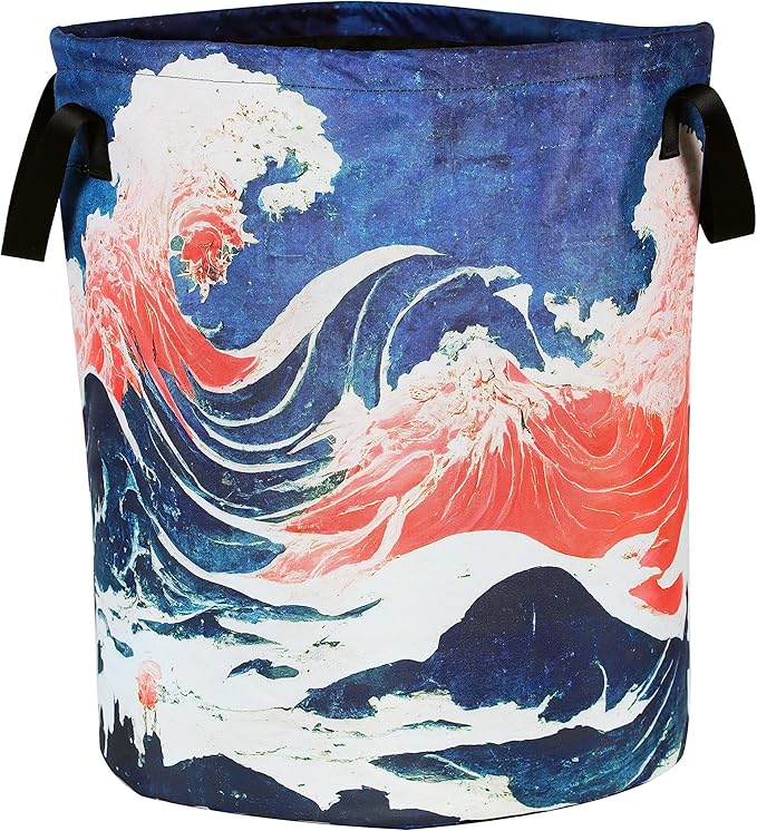 Ocean Wave Laundry Basket Japanese Style Foldable Oxford Cloth Tote Bag Laundry Hamper Clothes Storage Bucket Organizer For Bathroom/Laundry Storage/Bedroom Storage Basket 17.7x13.7Inch