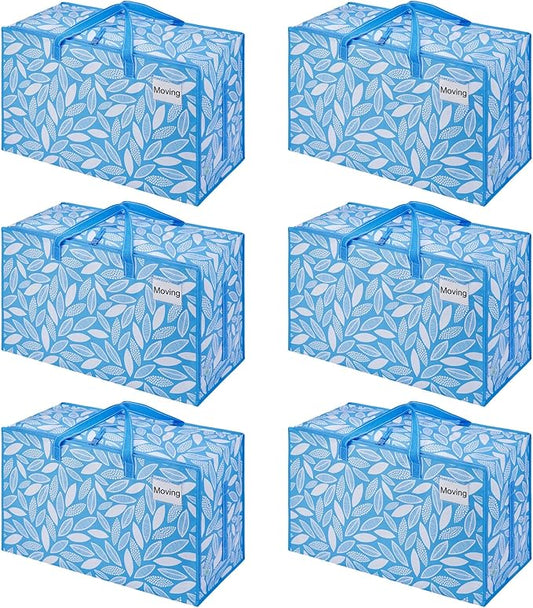 VENO 6 Pack Moving Bags and Large Christmas Decoration Storage Bins with lids. Alternative to Moving Boxes, Packing Supplies for College. Heavy Duty Totes (Spring Breeze, 6 Pack)