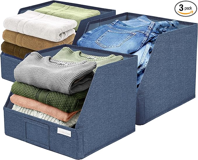 Trapezoid Storage Bins – 12x12x10 Fabric Storage Baskets, Collapsible Easy-Access Organiser Boxes for Baby Clothes, Kids Room Organizer – Navy Blue, 3 Pack