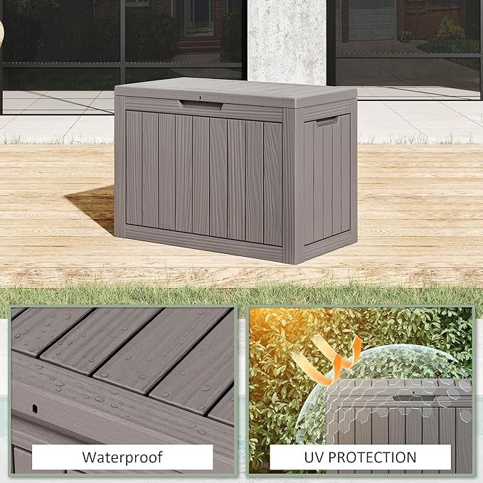 45 Gallon Outdoor Storage Box, Resin Deck Boxes Outdoor Waterproof For Patio Furniture, Garden Tools, Pool Supplies, Lockable And UV Resistant (Striped Gray)