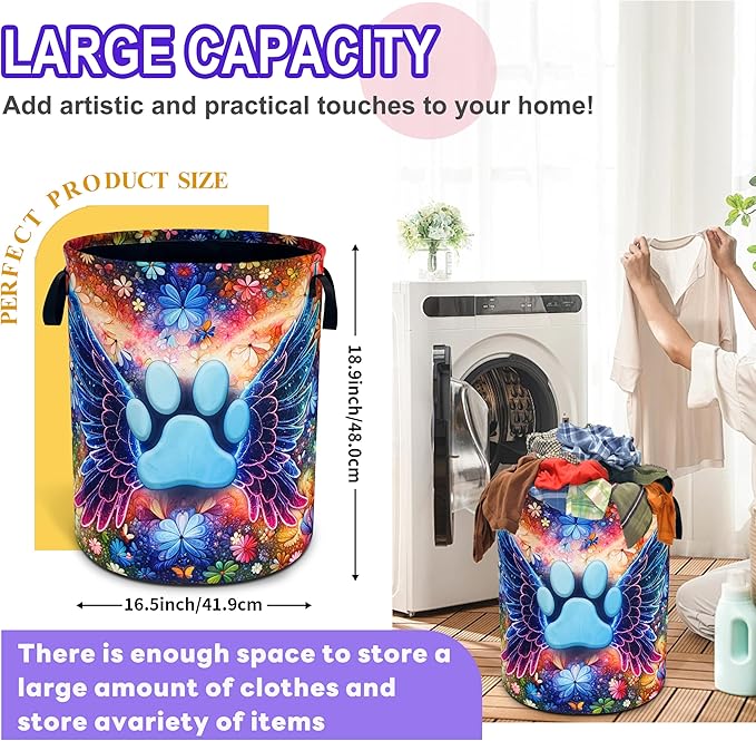 Pet Paw Prints Laundry Basket Cat Dog Animal Oxford Cloth Laundry Hamper Funny With Handle Foldable Portable Clothes Storage Basket 18.9 X 16.5 In Storage Bag For Laundry Room/Bathroom/Bedroom