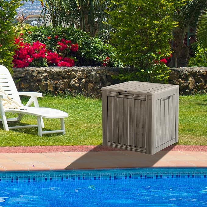 29 Gallon Resin Deck Box Waterproof Outdoor Storage Box for Patio Furniture Pool Accessories Indoor Storage for Cushion Garden Tools, Gray