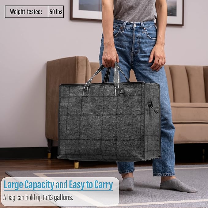 VENO 5 Pack Storage Moving Bags, Organizer Bag, Storage Tote, Zipper On Top, Sturdy, Carrying Bag, Camping Bag for Clothes, Bedding, Comforters, Pillows (13 Gallon Windowpane, 5 Pack)