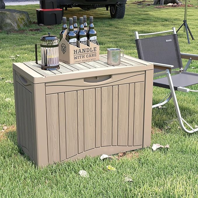 52 Gallon Resin Deck Box Waterproof Outdoor Storage Box for Patio Furniture Pool Accessories Indoor Storage for Cushion Garden Tools, Gray