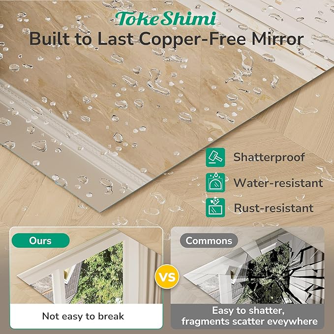 TokeShimi 48x24 Frameless Bathroom Vanity Mirrors for Over Sink, Modern Rectangle Bathroom Mirrors for Wall with Polished Edge Shatterproof Decorative Mirror for Bedroom, Living Room, Entryway