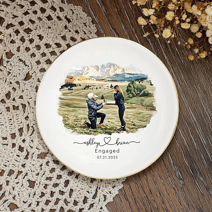 Chillever Custom Photo Ring Dish, Personalized Jewelry Holder, Picture Trinket Tray, Engagement Gift for Her, Wedding Keepsake Jewelry Dish, Memorial Gifts, Custom Couple Portrait Keepsake 4
