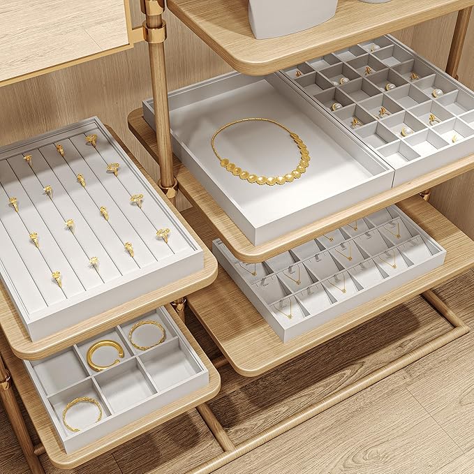 Premium White PU Leather Jewelry Organizer Tray - 12 Grids Display Tray for Earrings, Rings, Bracelets, Necklaces - Dresser & Countertop Storage (35x24cm) - Elegant Jewelry Display for Retail