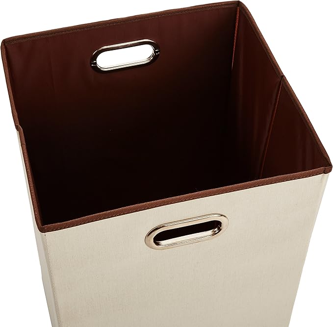 Amazon Basics Rectangular Foldable Laundry Basket Hamper, Beige,Brown