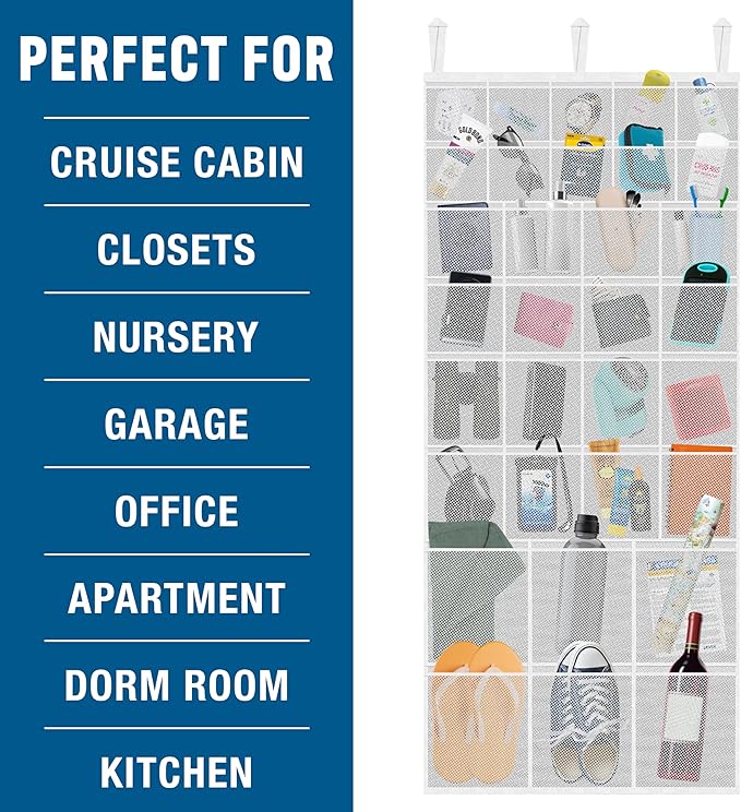 Cruise On Large Mesh Over-the-Door Organizer, 34-Pocket Hanging Storage for Cruise & Home (24"x60"),Travel Essential for 2026-2027, Shoe & Bathroom Organizer for Closet, Cabin, or Behind-Door Storage