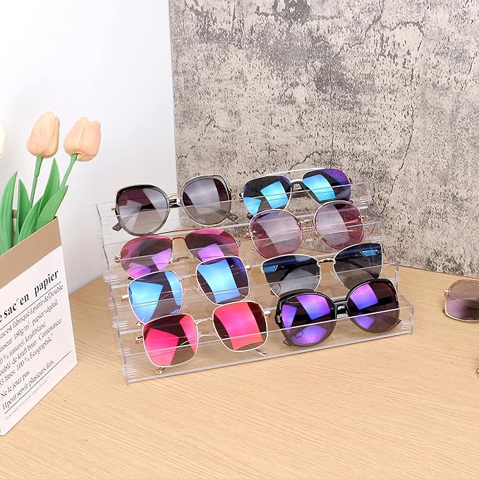 Sunglass Organizer Easy Snap-on Assembly, Acrylic Sticker Display Stand for Vendors, Nail Polish Holder Nail Desk Essential Oil Lipstick Storage,Clear Sunglasses Perfume Organizer (4 Layers)
