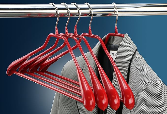 Mawa by Reston Lloyd BodyForm Series Style 42/LS, Non-Slip Steel Clothing Hanger for Suits, Dresses, & Shirts, 1½ inch Wide Shoulder Support and Pant Bar, Set of 60, Red
